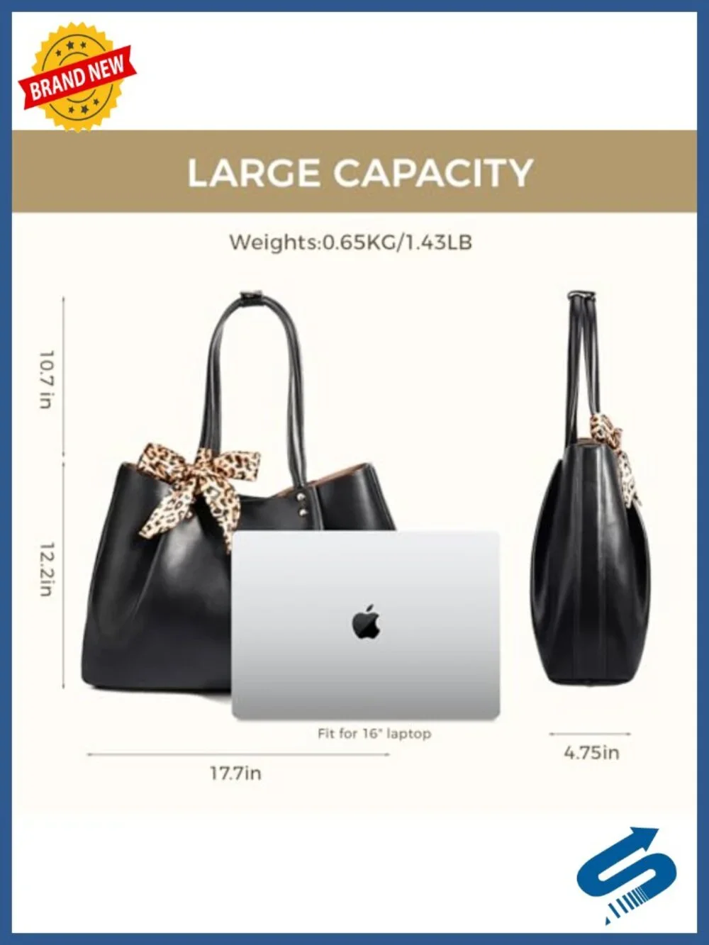 Large Vegan Leather Tote Bag for Women with Detachable Pocket and Silk Scarf